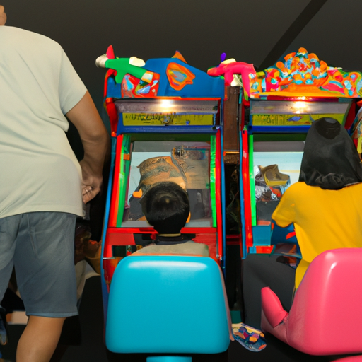 3. תמונה של ילדים ומבוגרים נהנים באזור משחקים עם משחקי ארקייד שונים.